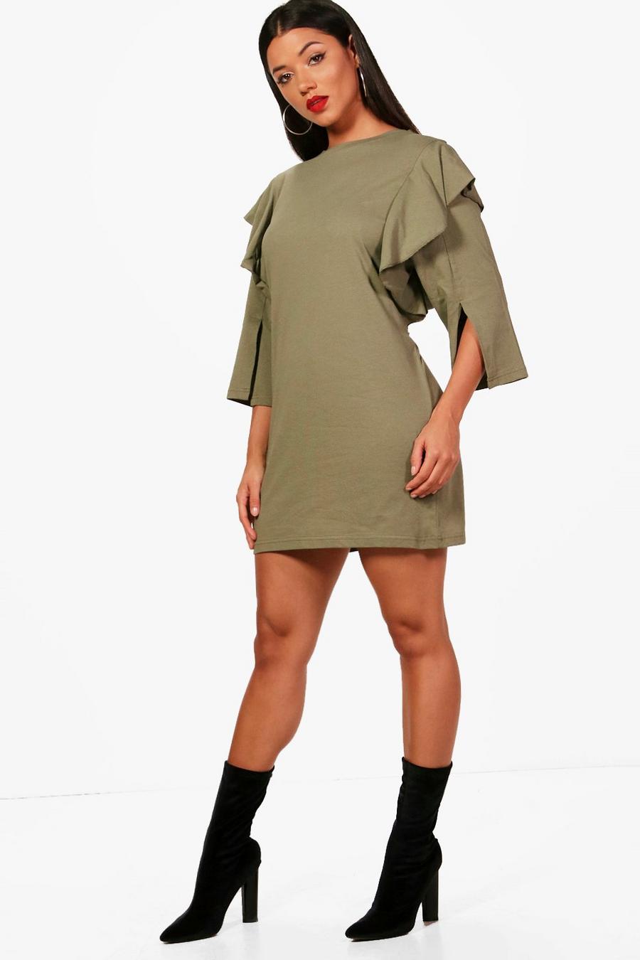 Ruffle Sleeve Thick Jersey T-Shirt Dress image number 1