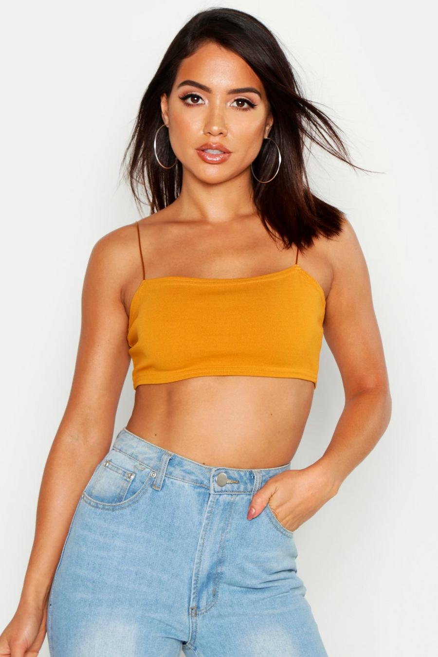 Mustard Basic Square Neck Strappy Bandeau Top image number 1