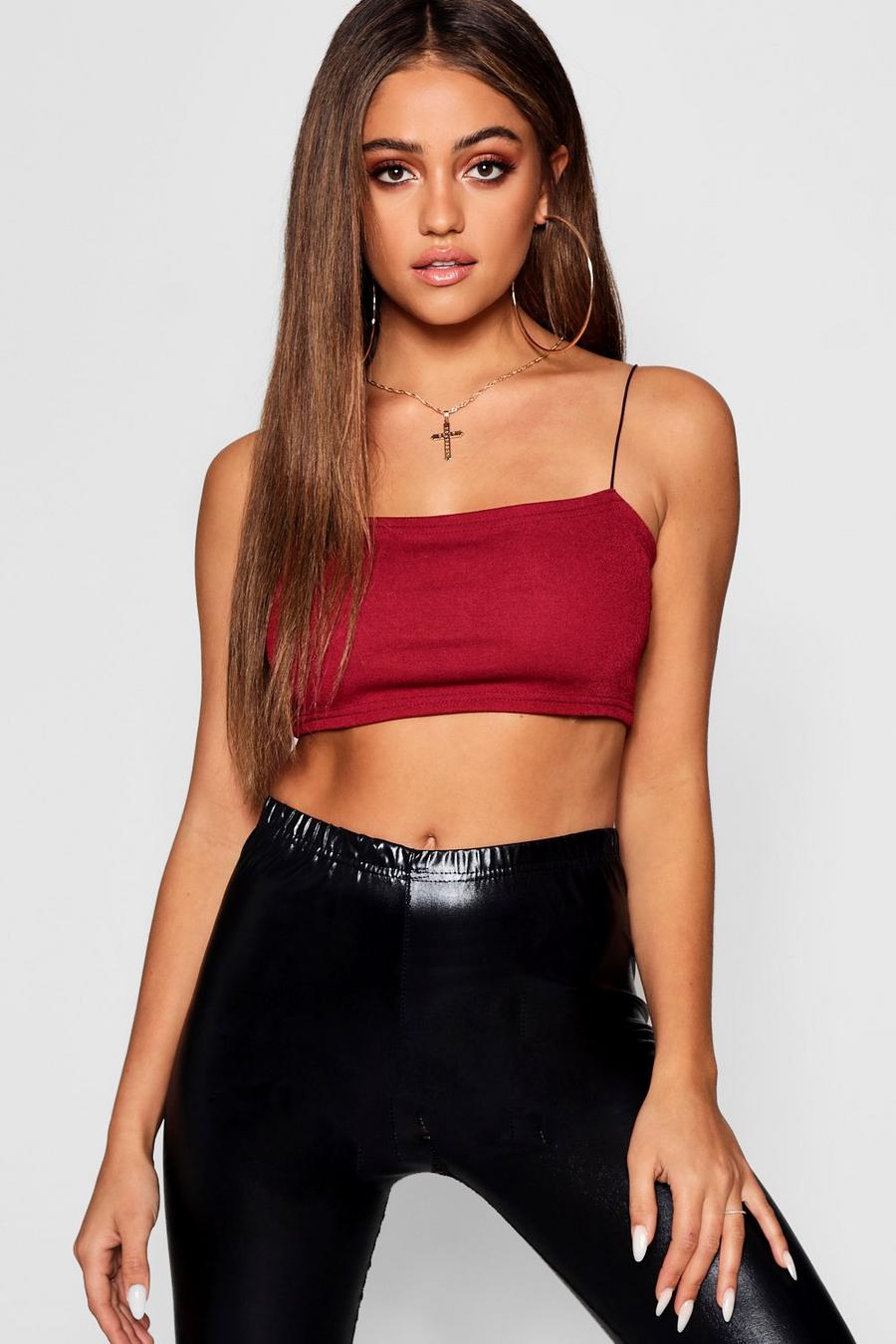 Wine Basic Square Neck Strappy Bandeau Top image number 1