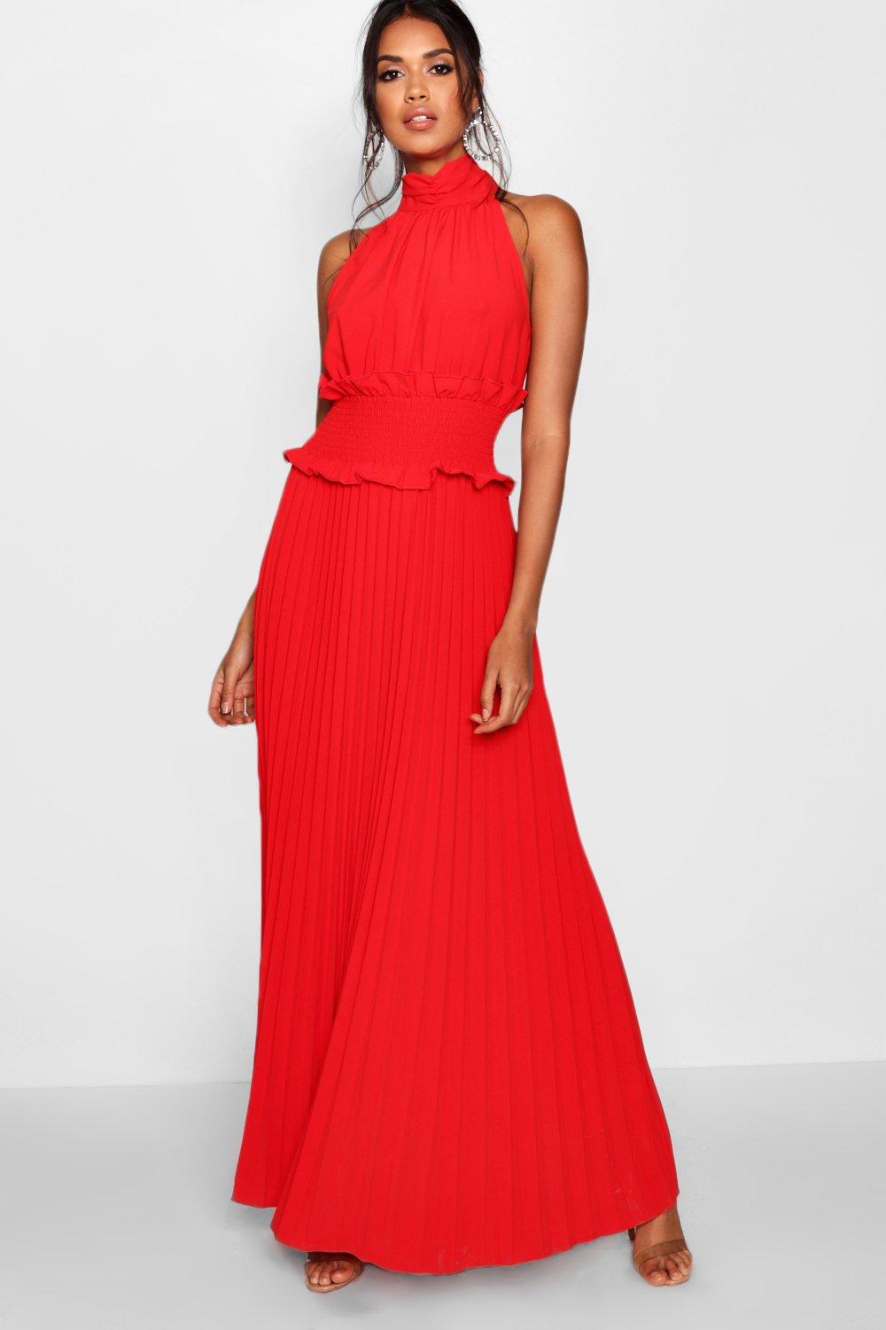 red maxi dress boohoo