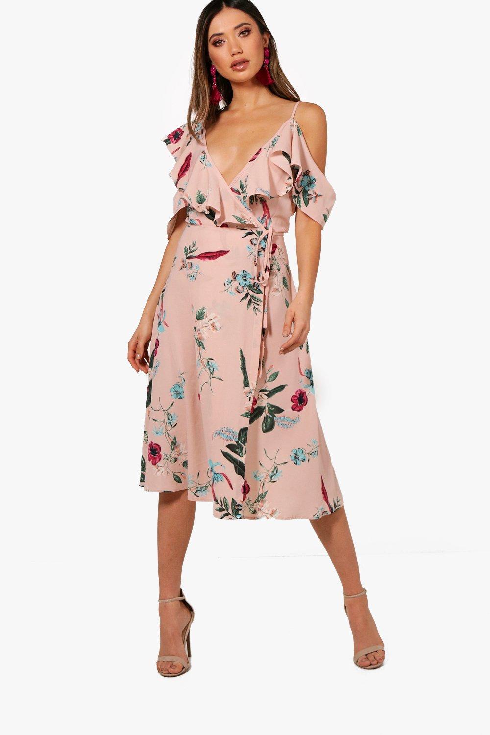 long ruffle wrap dress