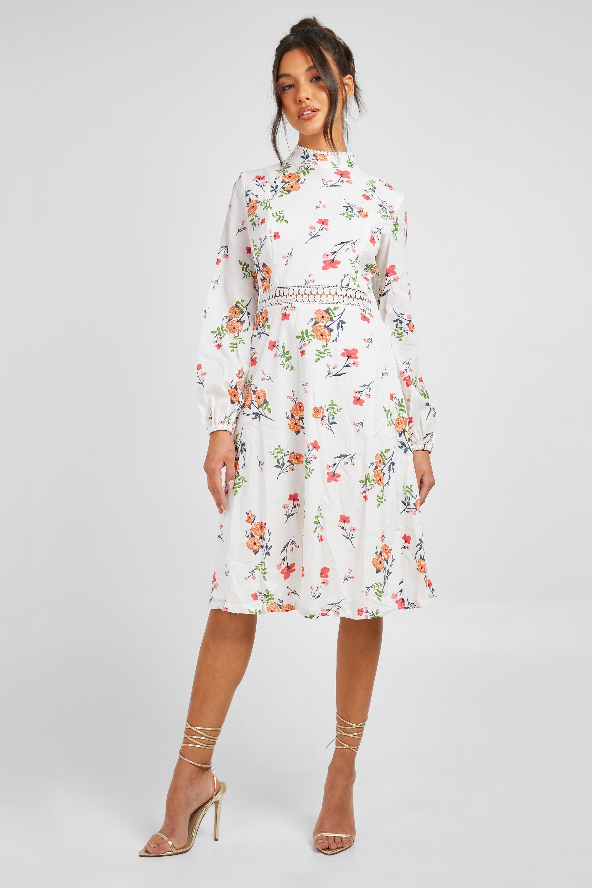 Women's Boutique Floral Long Sleeve Skater Dress | Boohoo UK