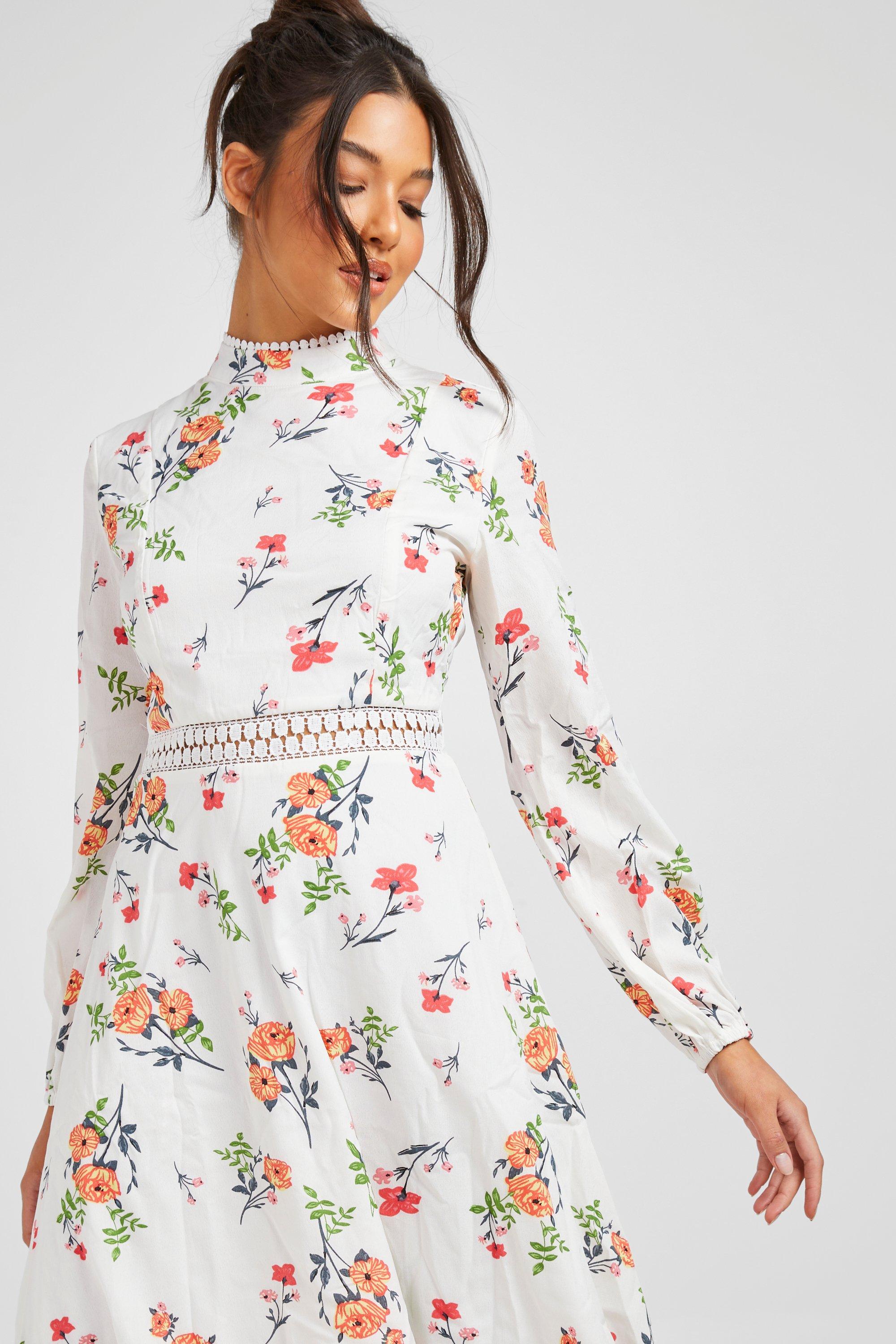 Floral long sleeve skater sale dress