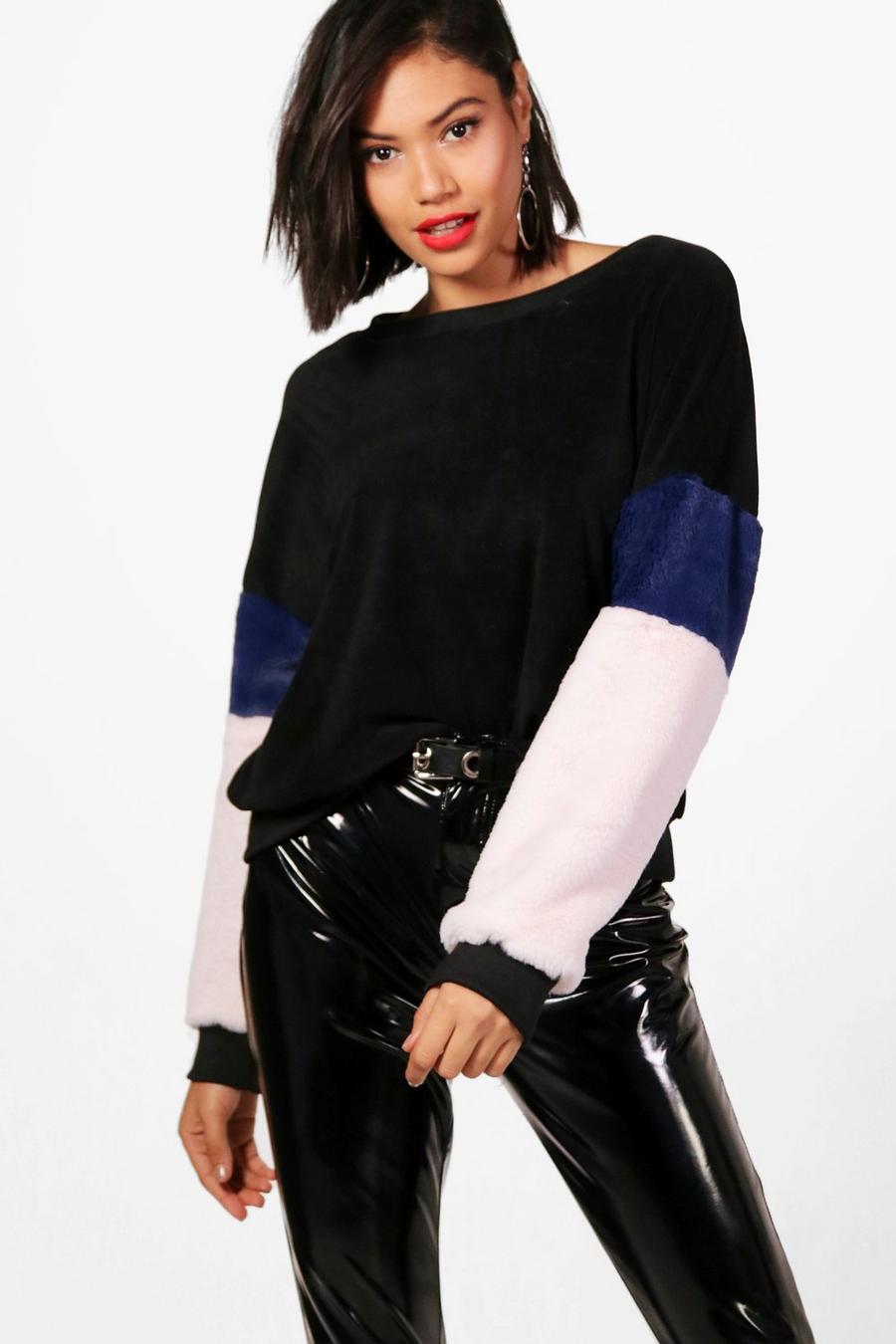 Black Fiona Faux Fur Sleeve Sweater image number 1