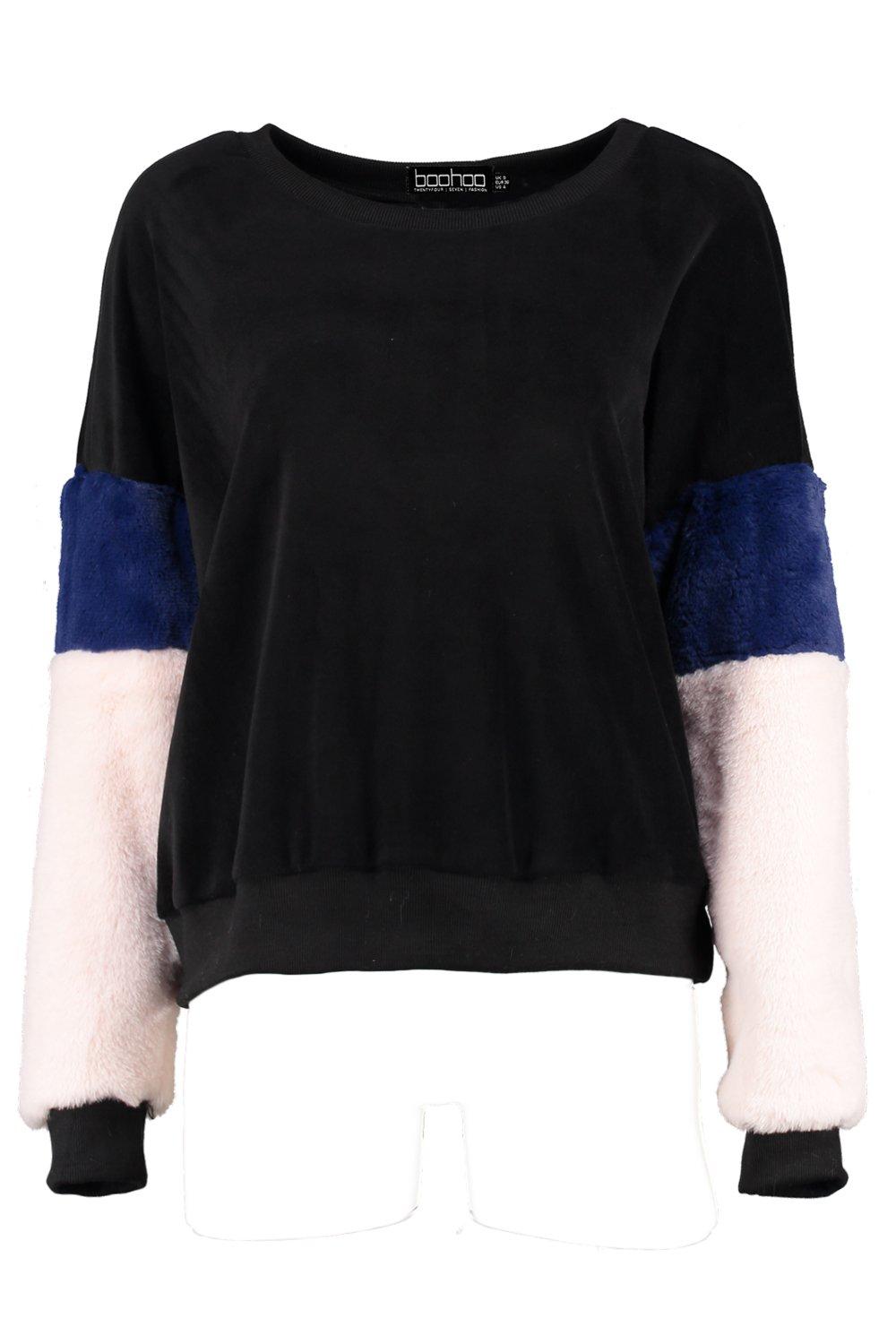 Fiona Faux Fur Sleeve Jumper boohoo IE