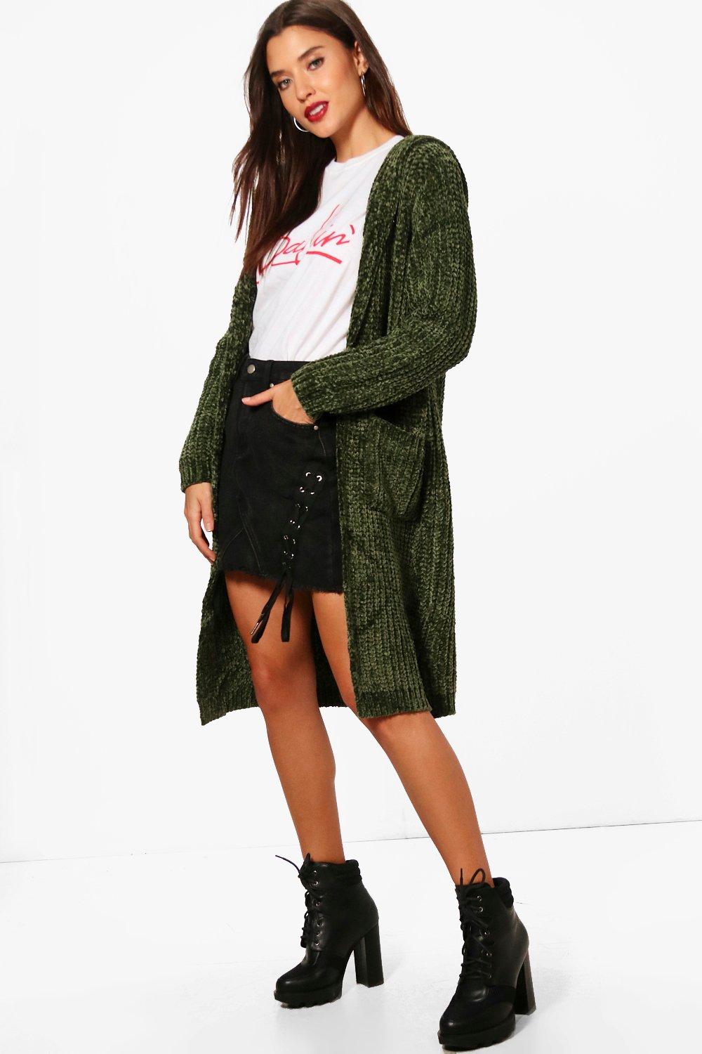 hooded chenille cardigan