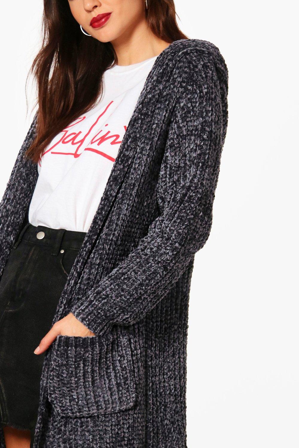 Chenille hooded cardigan on sale