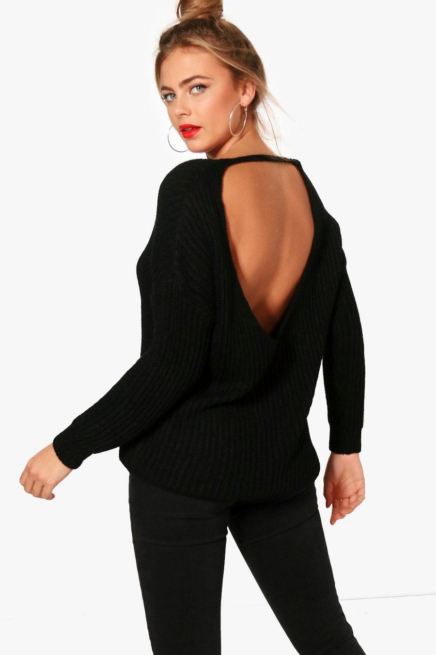 Black Low V Back Knitted Sweater image number 1