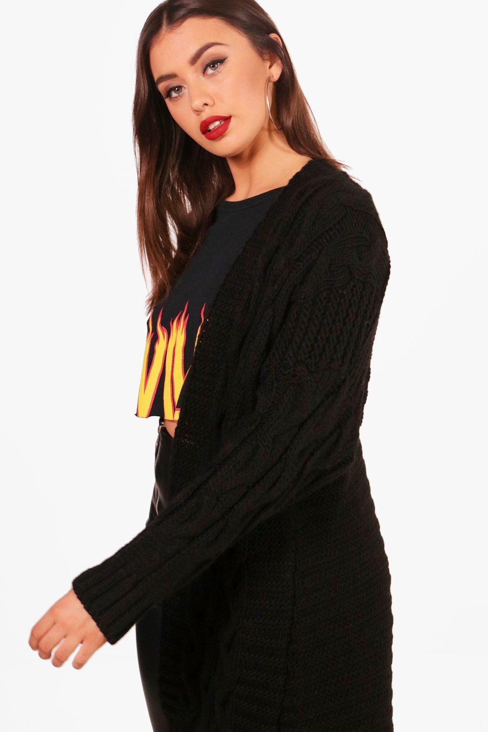 black chunky cable knit cardigan