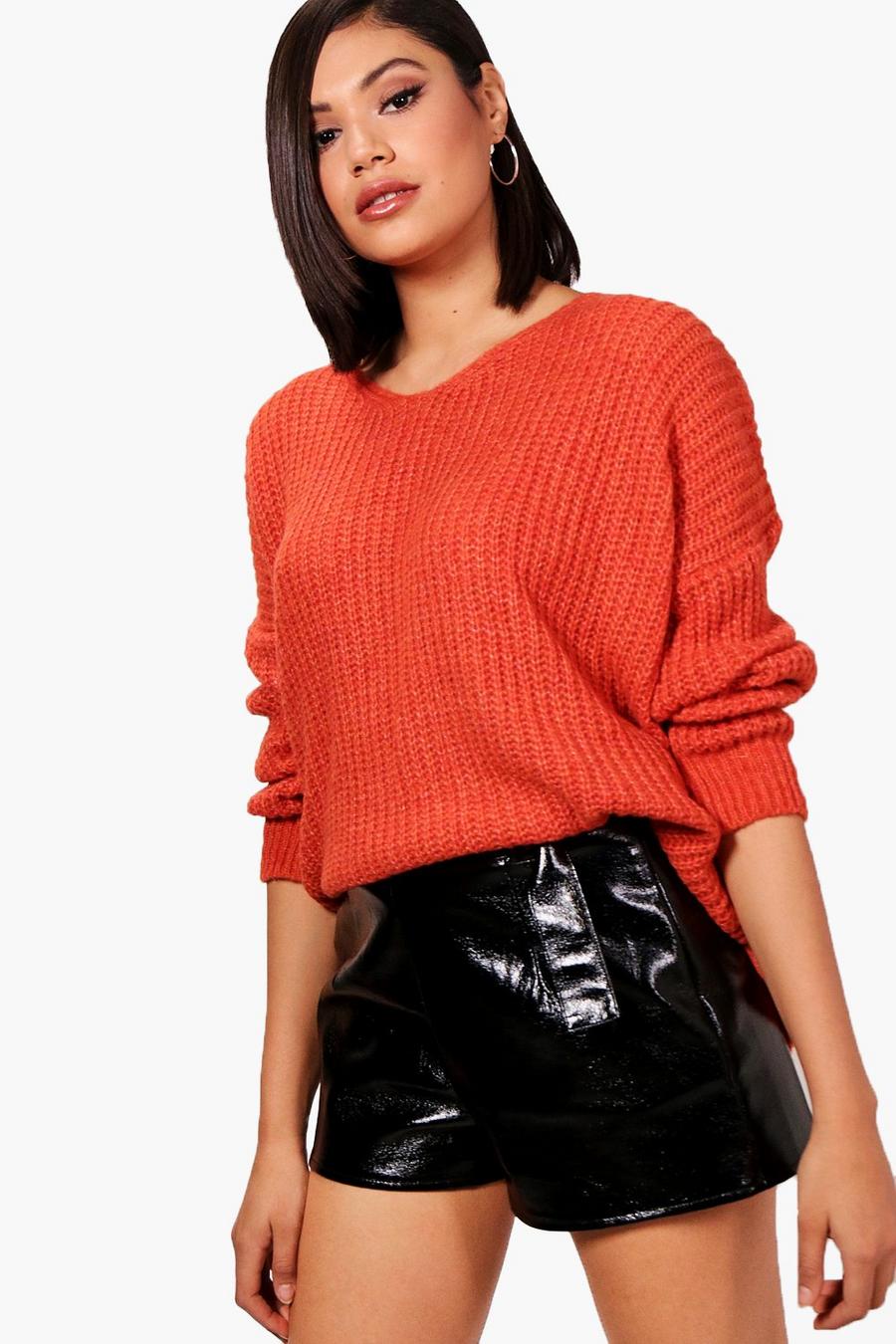 Orange Drop Arm Oversized Knitted Sweater image number 1