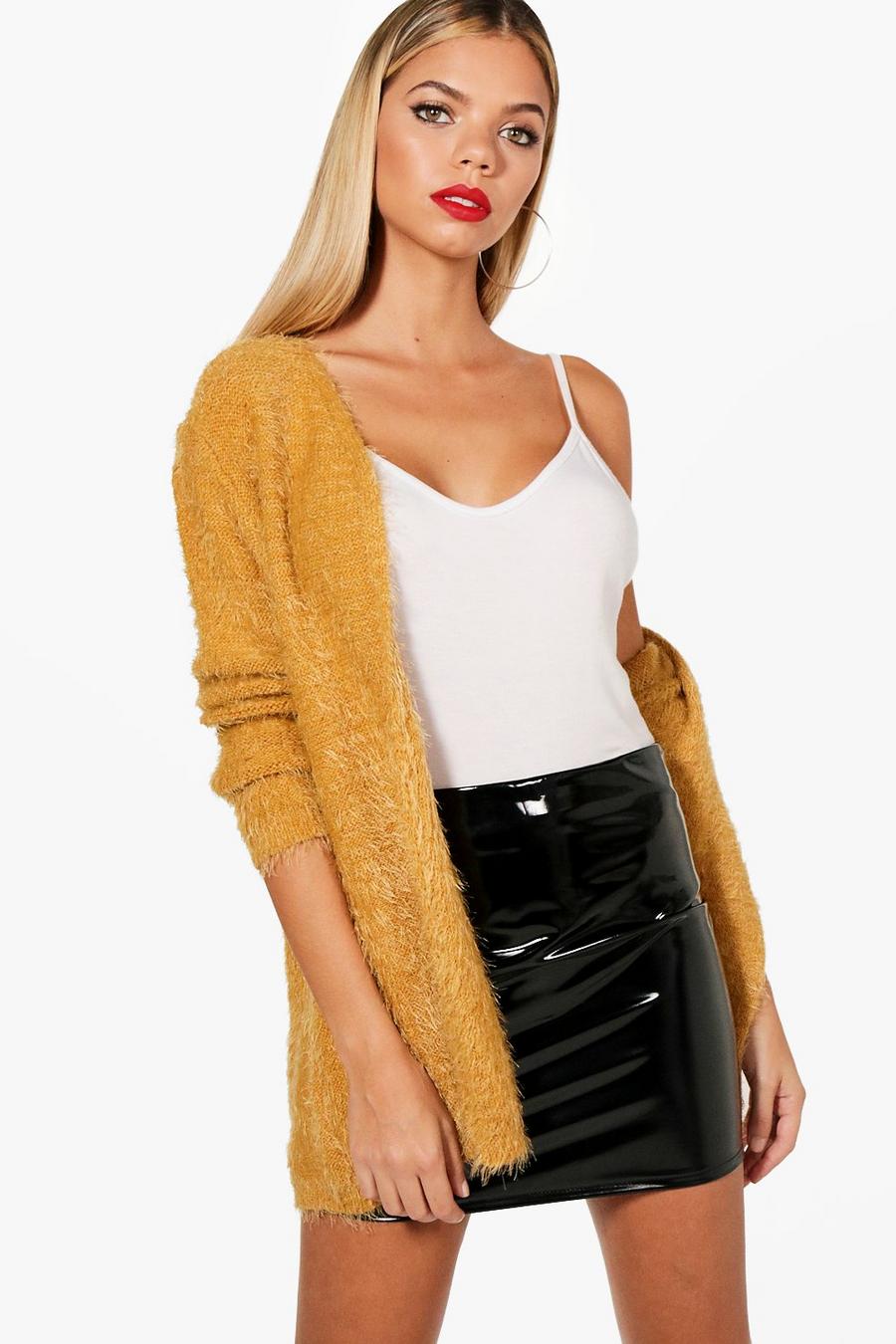 Mustard Fluffy Knit Cardigan image number 1