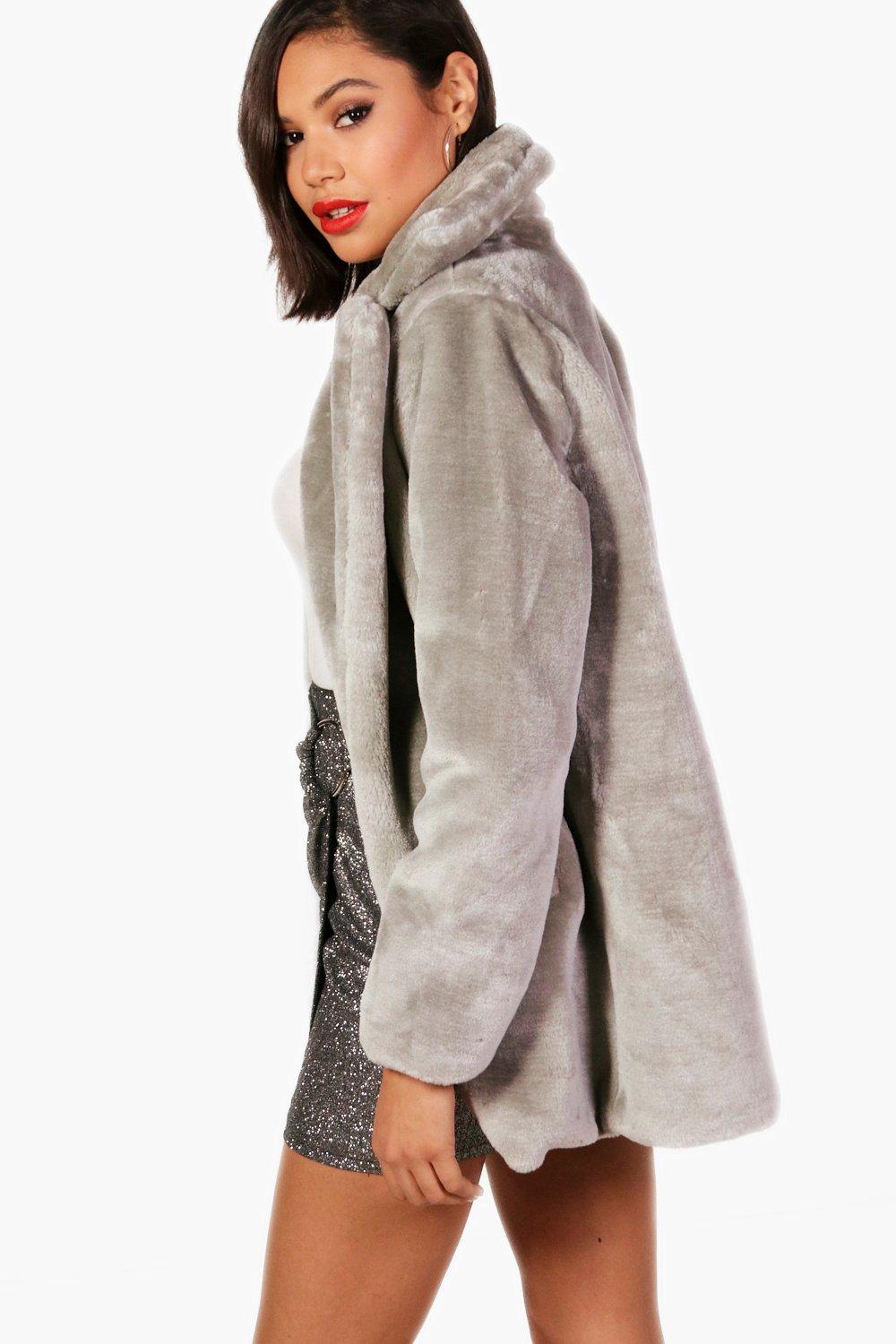 boohoo grey fur coat