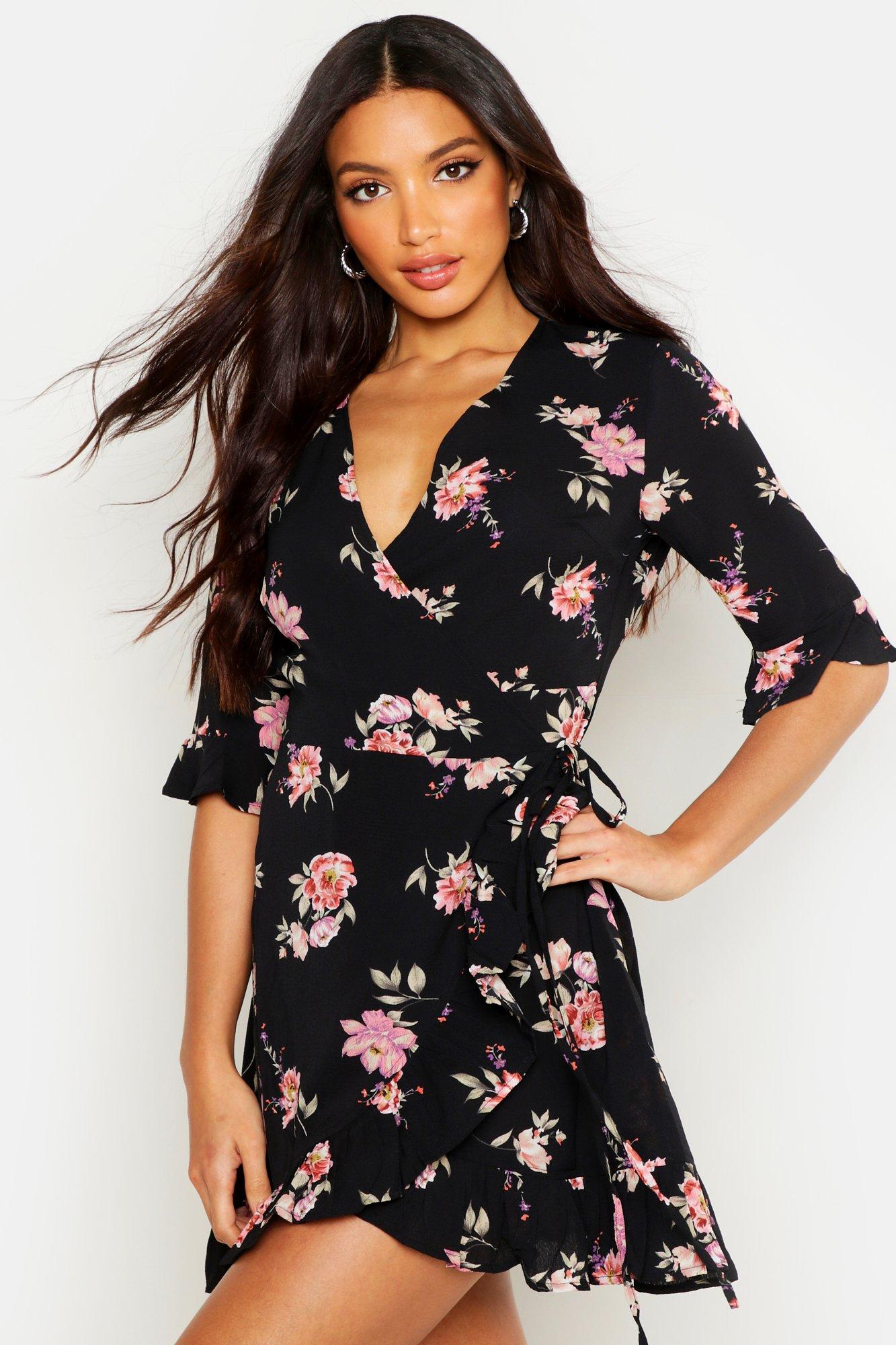 boohoo wrap tea dress