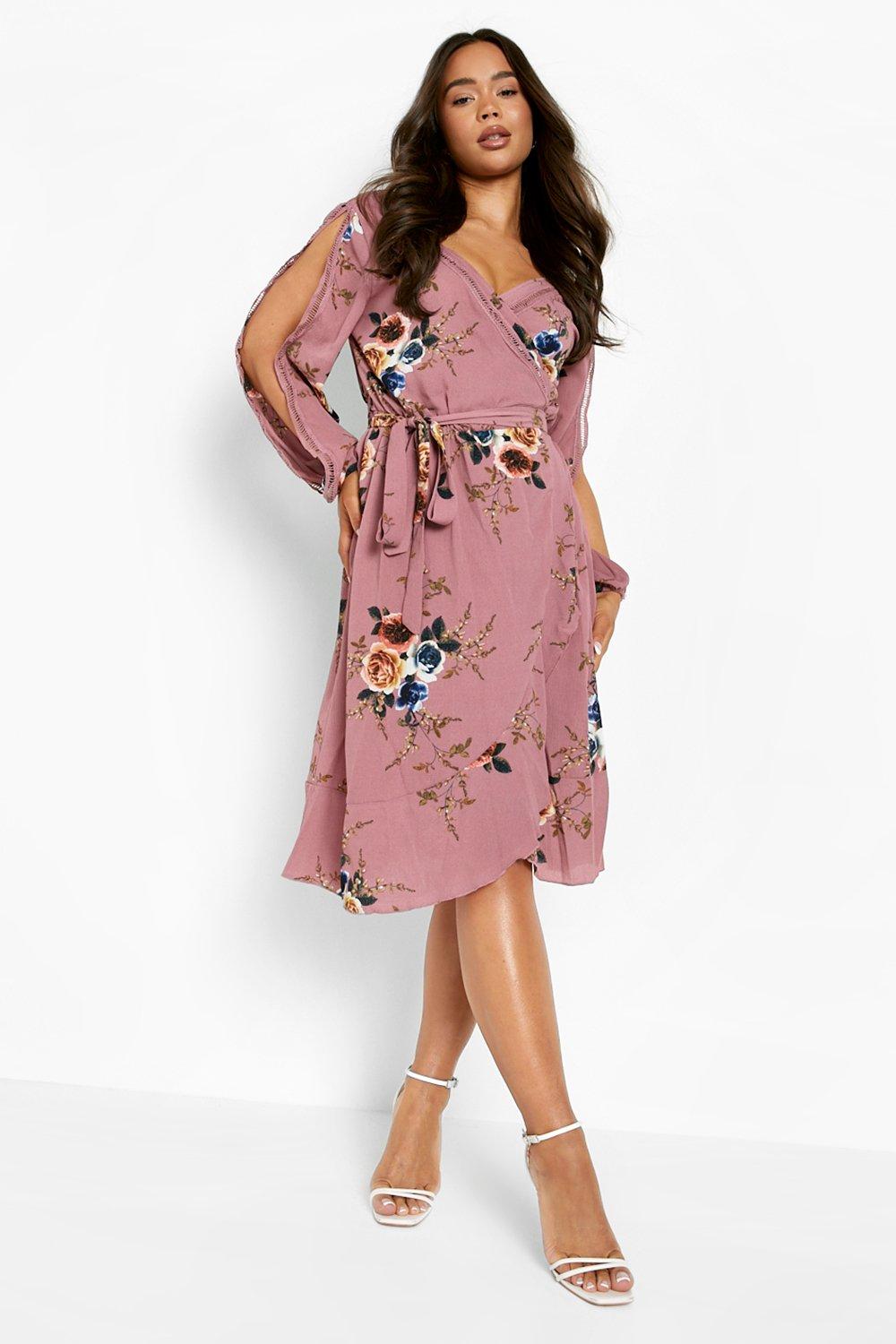 Women's Boutique Floral Split Sleeve Wrap Dress | Boohoo UK