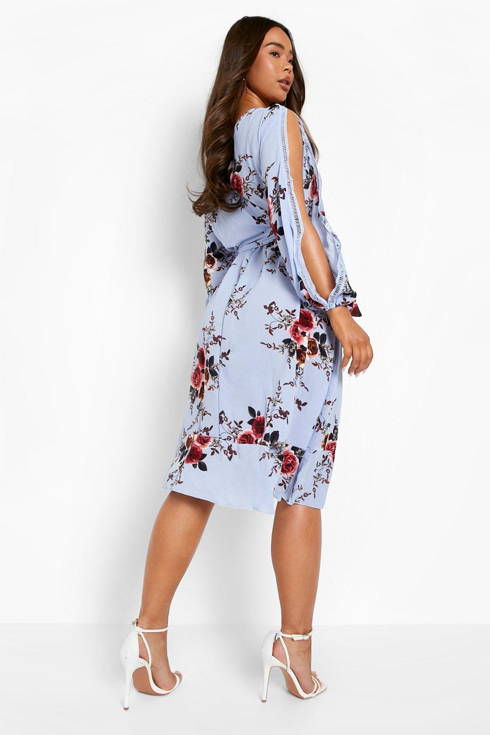 Boutique floral split 2025 sleeve wrap dress