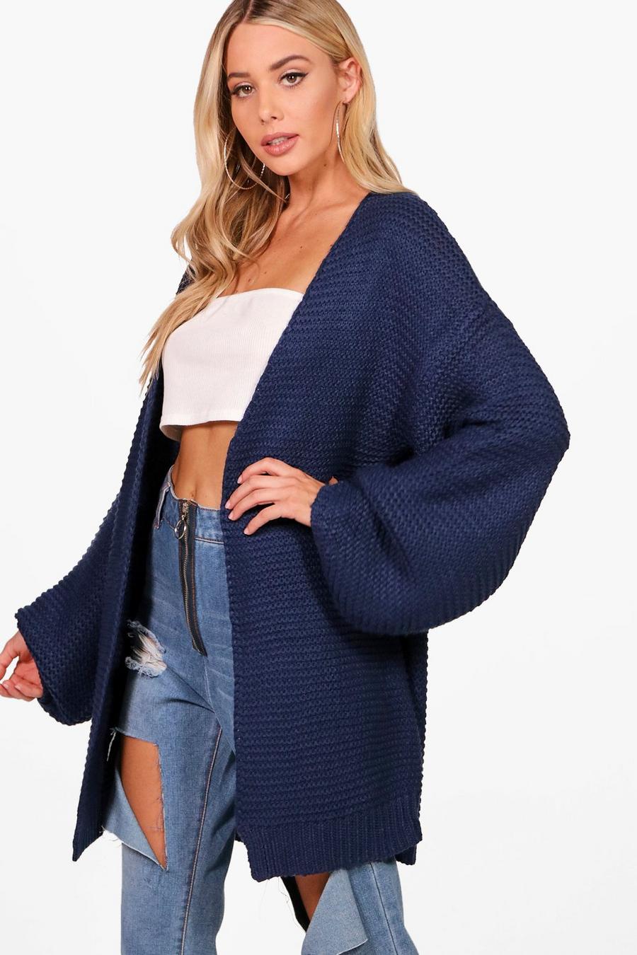 Una Balloon Sleeve Cable Knit Cardigan image number 1