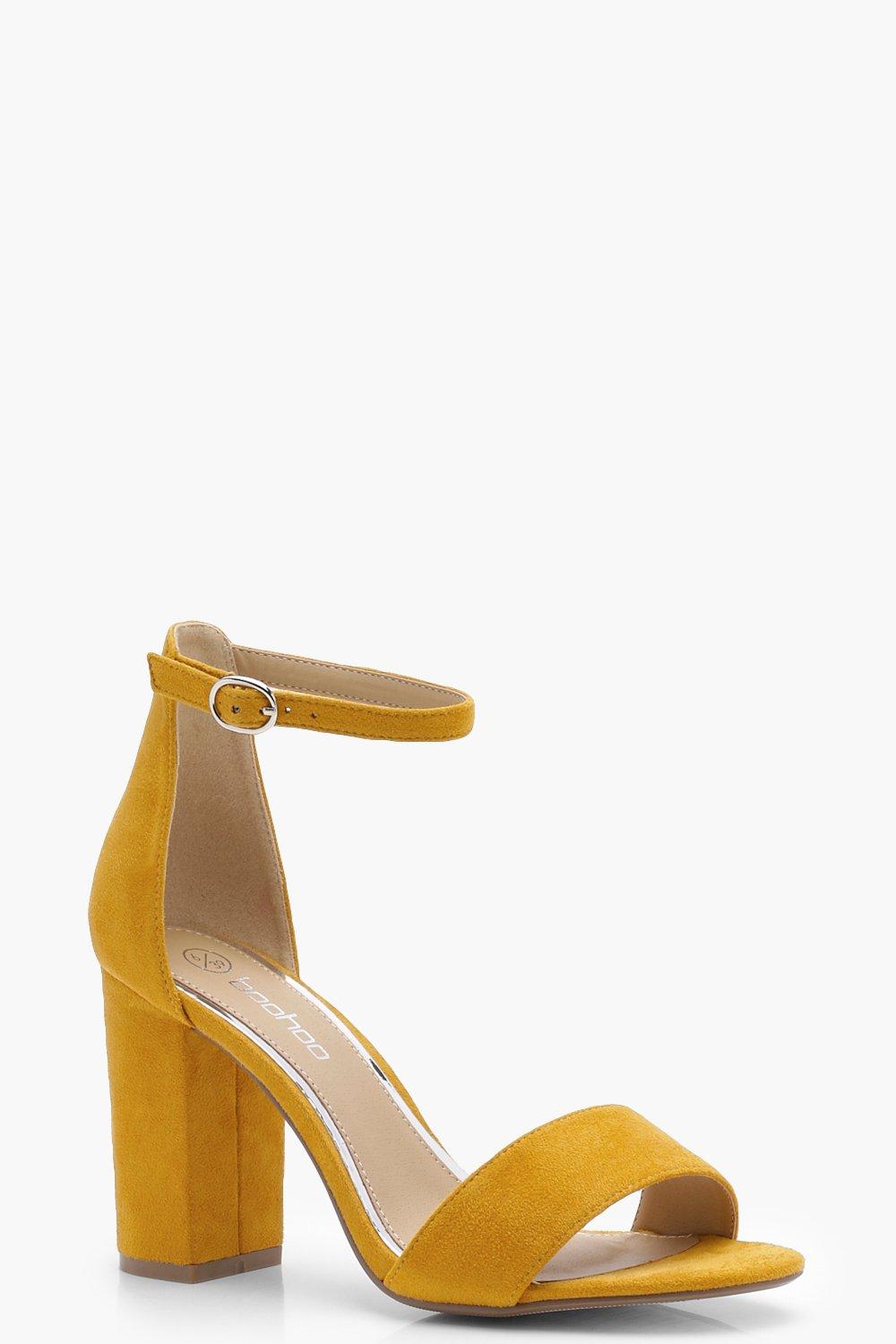 mustard block heel shoes