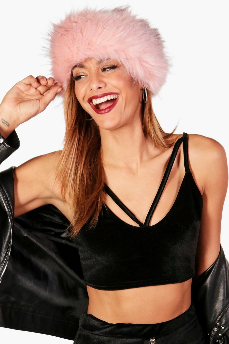 Pink Evelyn Tipped Faux Fur Head Warmer image number 1