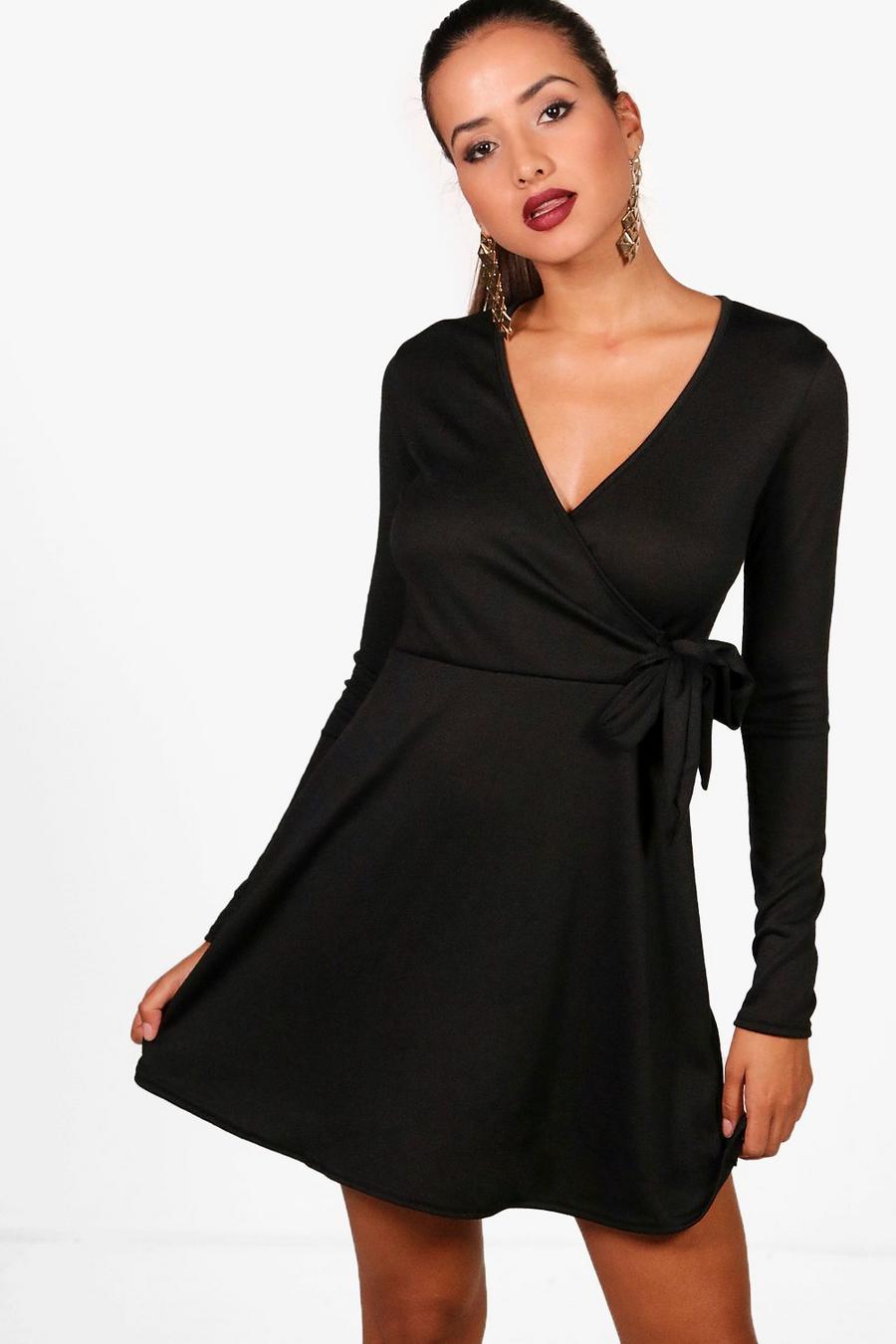 Knitted Wrap Dress, Black image number 1