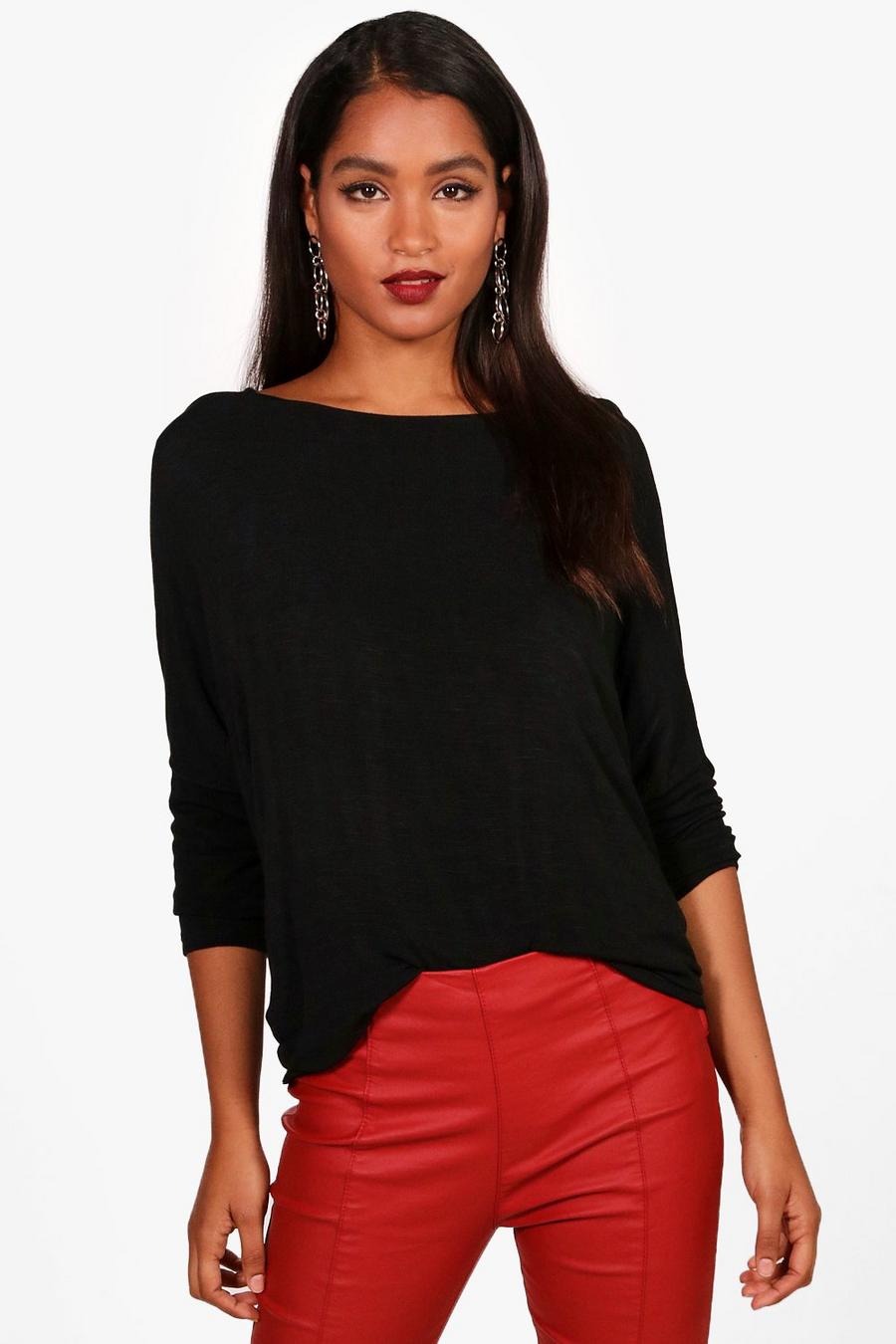 Black Oversized Batwing Knitted Top image number 1