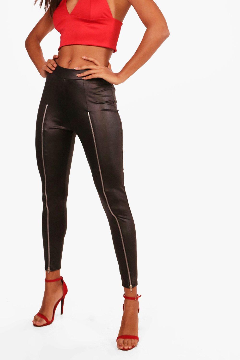 Zip Front Wet Look Leggings