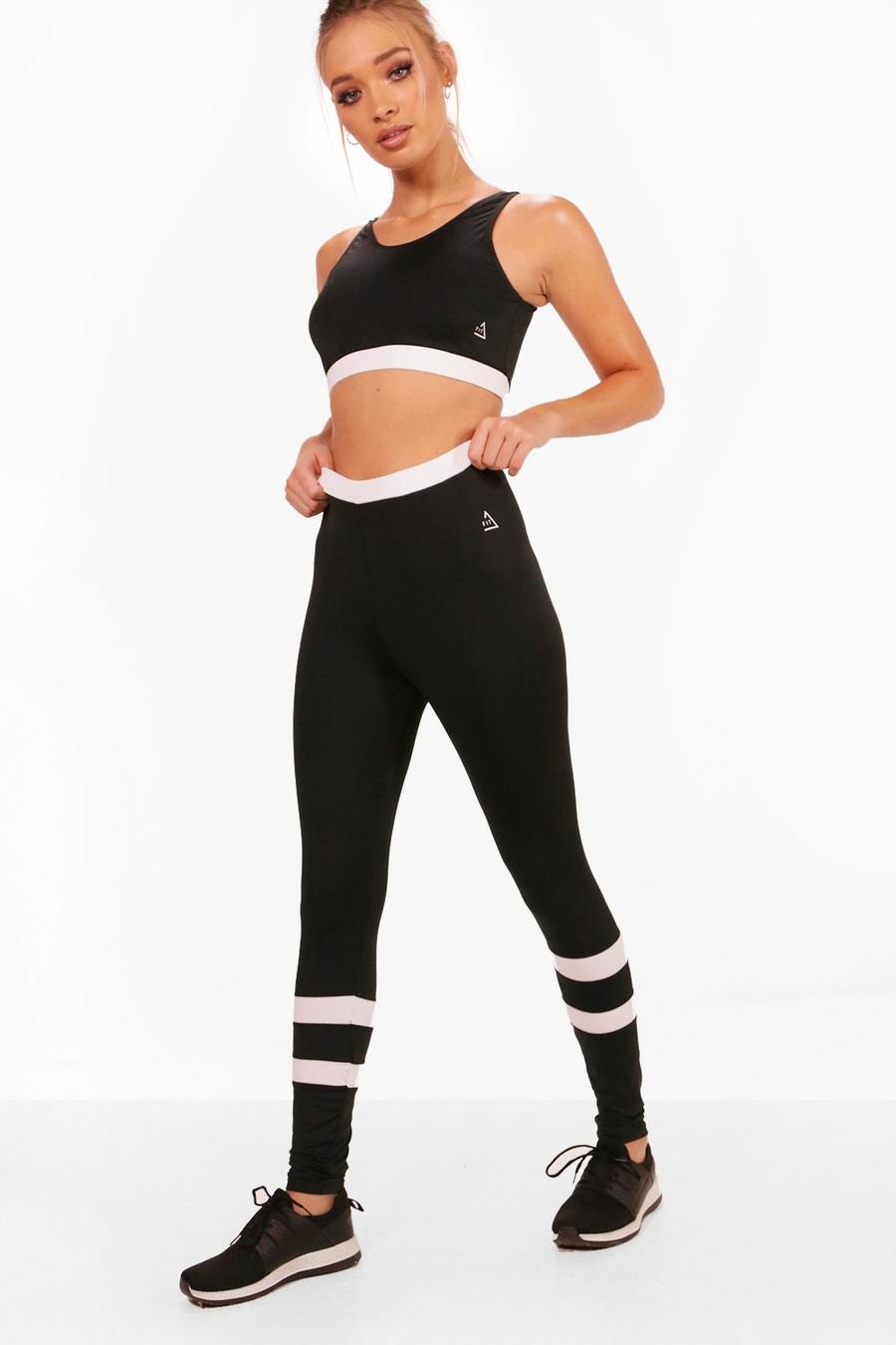 Black Set med sport bh och leggings med hög midja image number 1