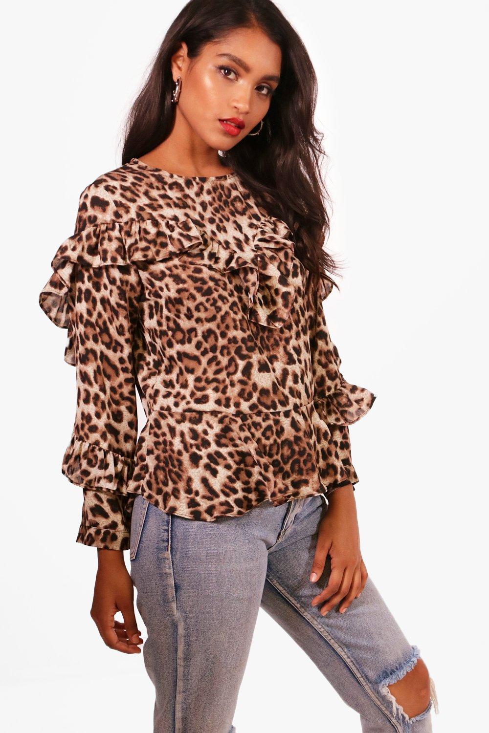 leopard print ruffle blouse