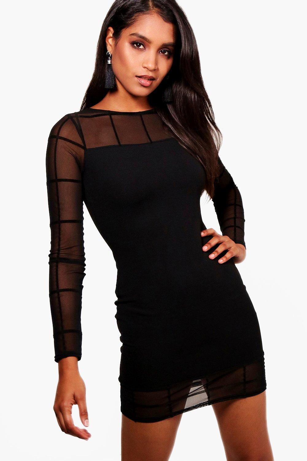 boohoo long sleeve black dress