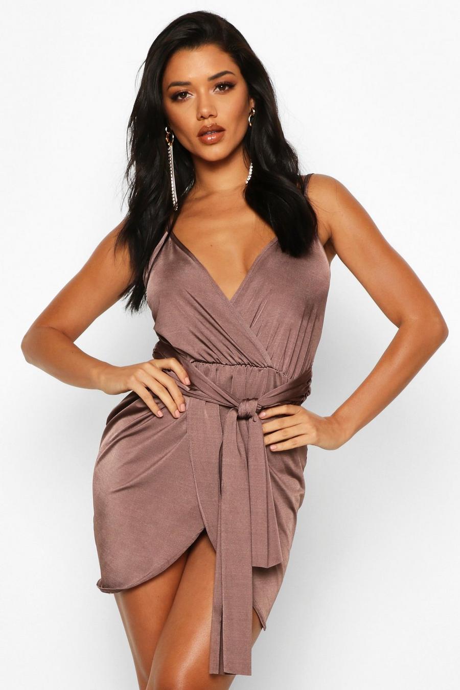Chocolate Wrap Belted Bodycon Dress image number 1