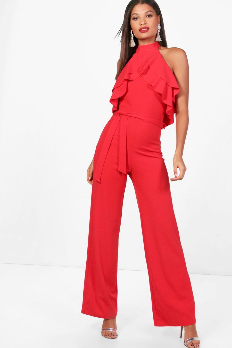 Halterneck Ruffle Wide Leg Jumpsuit image number 1