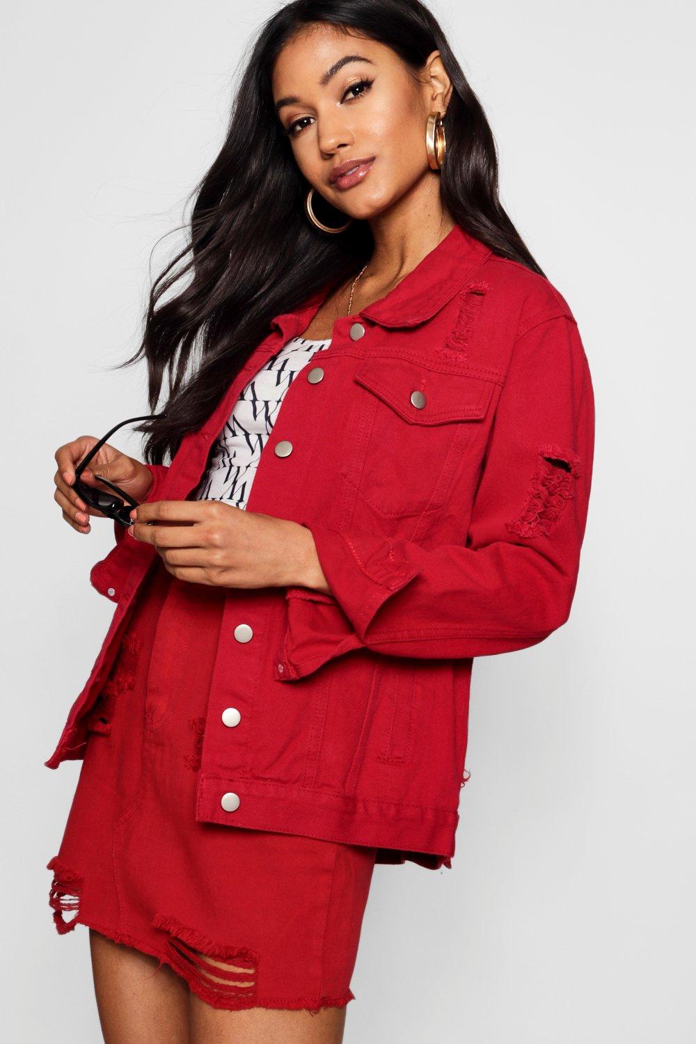 red denim jacket boohoo