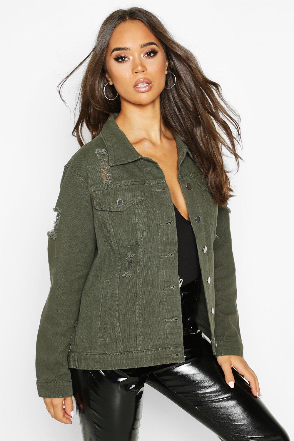 Khaki denim hot sale jacket womens