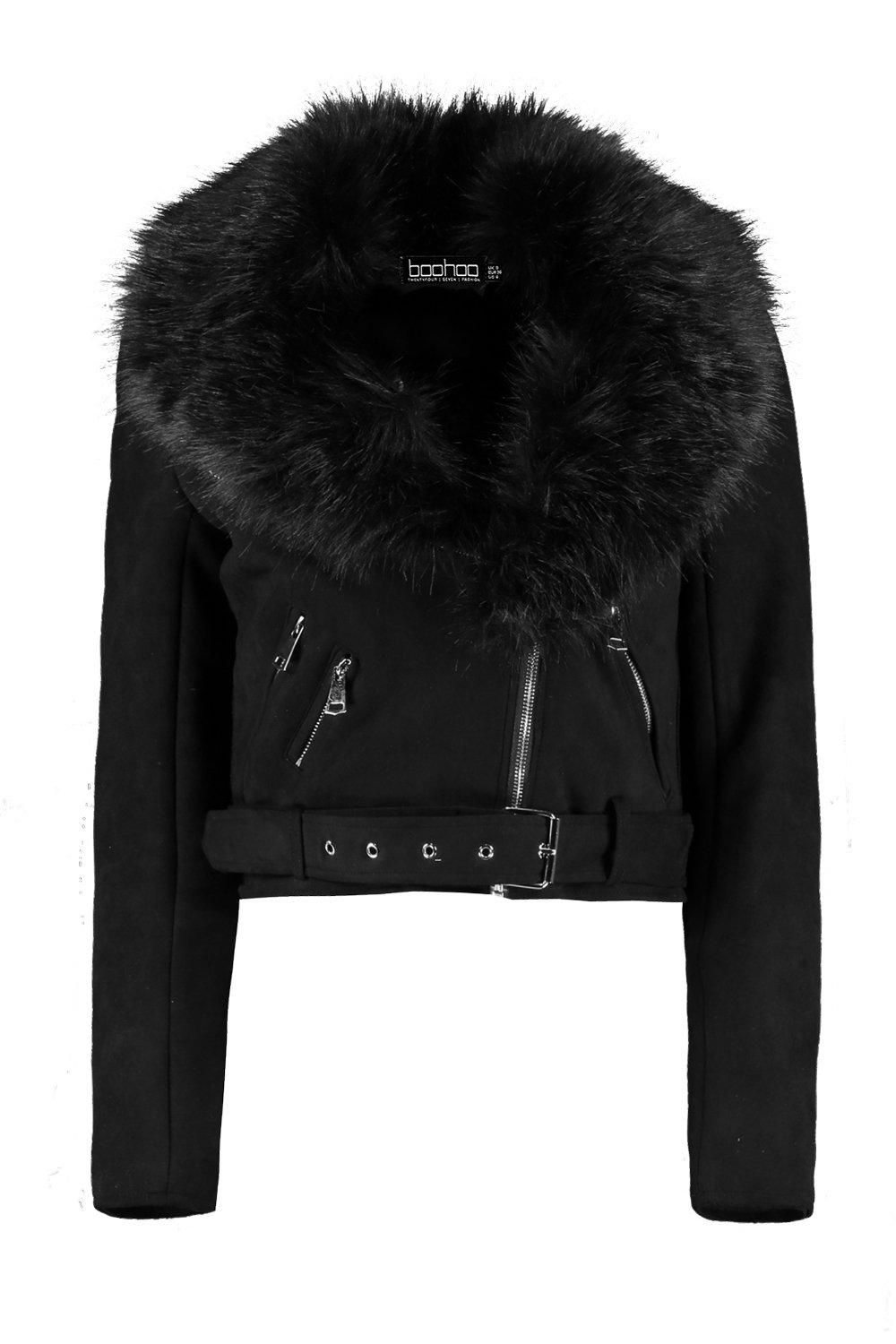 Leather biker jacket hot sale fur collar