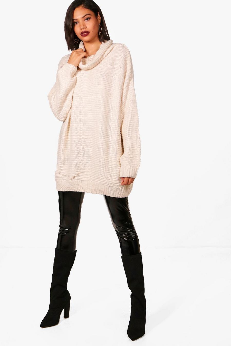 Oversized Chunky Knit Roll Neck Jumper, Beige beis image number 1