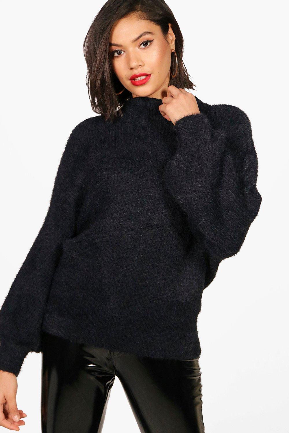 black fluffy jumper