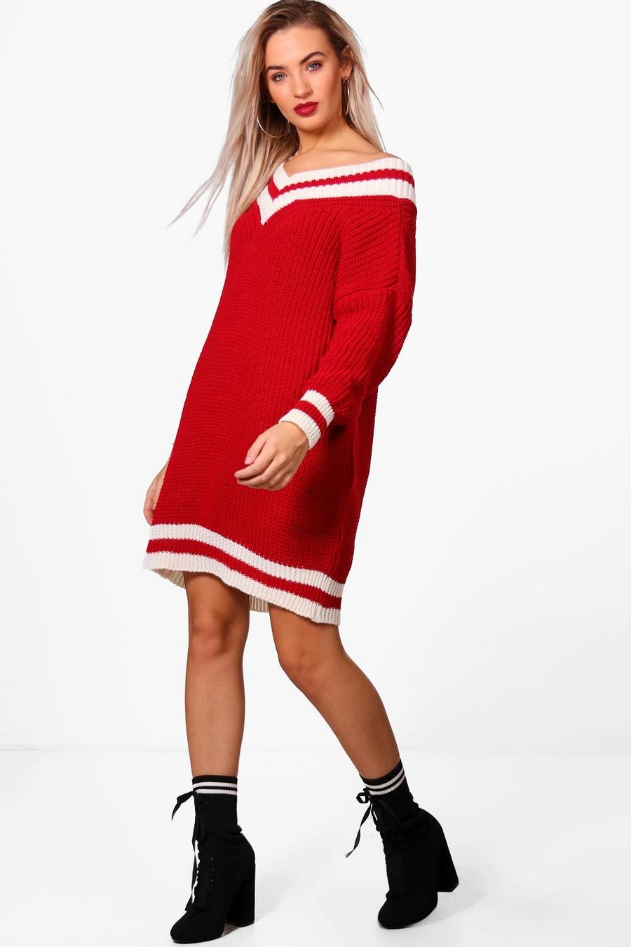 Red Shay Oversized Cricket Knit Sweater Dress image number 1
