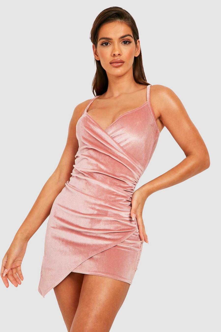 Pink Velvet Wrap Bodycon Party Dress image number 1