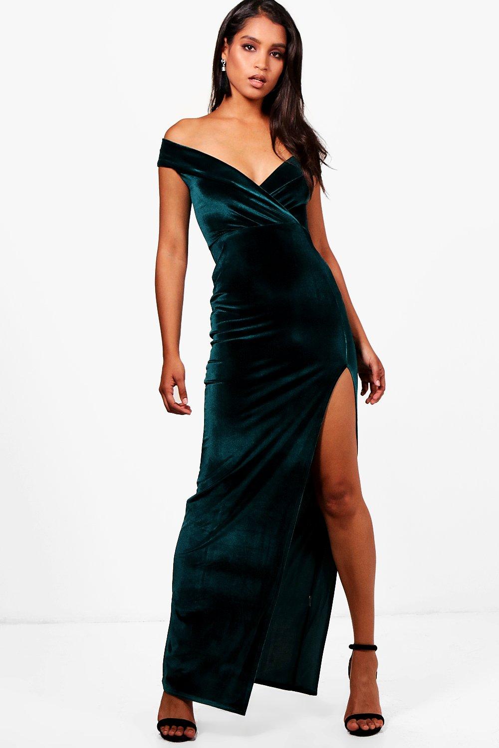 one shoulder velvet maxi dress