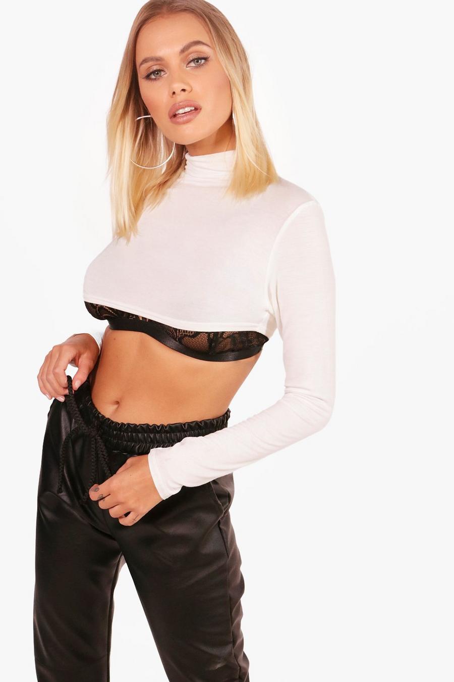 White Long Sleeve Extreme Crop Top image number 1