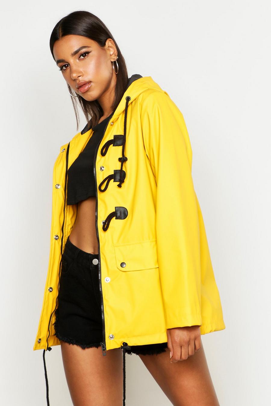 Mustard Rubberised Rain Mac With Toggles image number 1