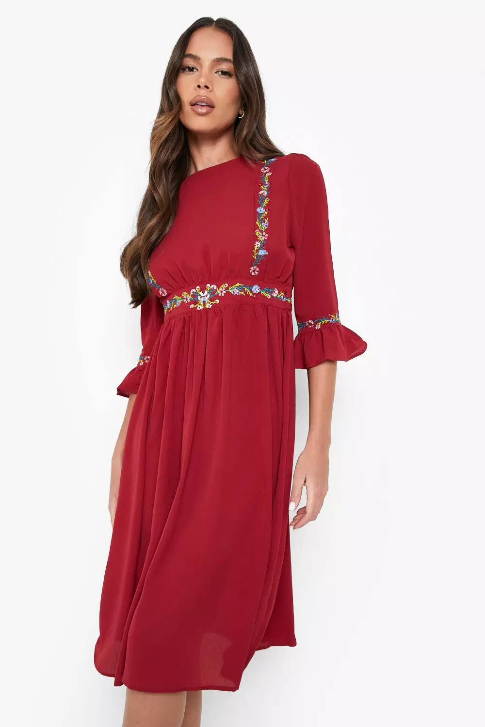 Boohoo embroidered dress sale