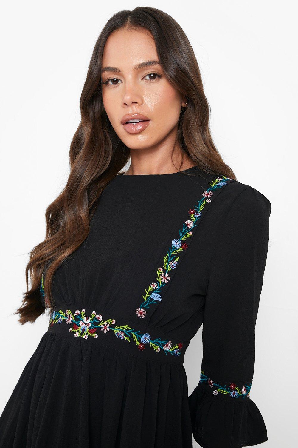 Boohoo embroidered dress sale