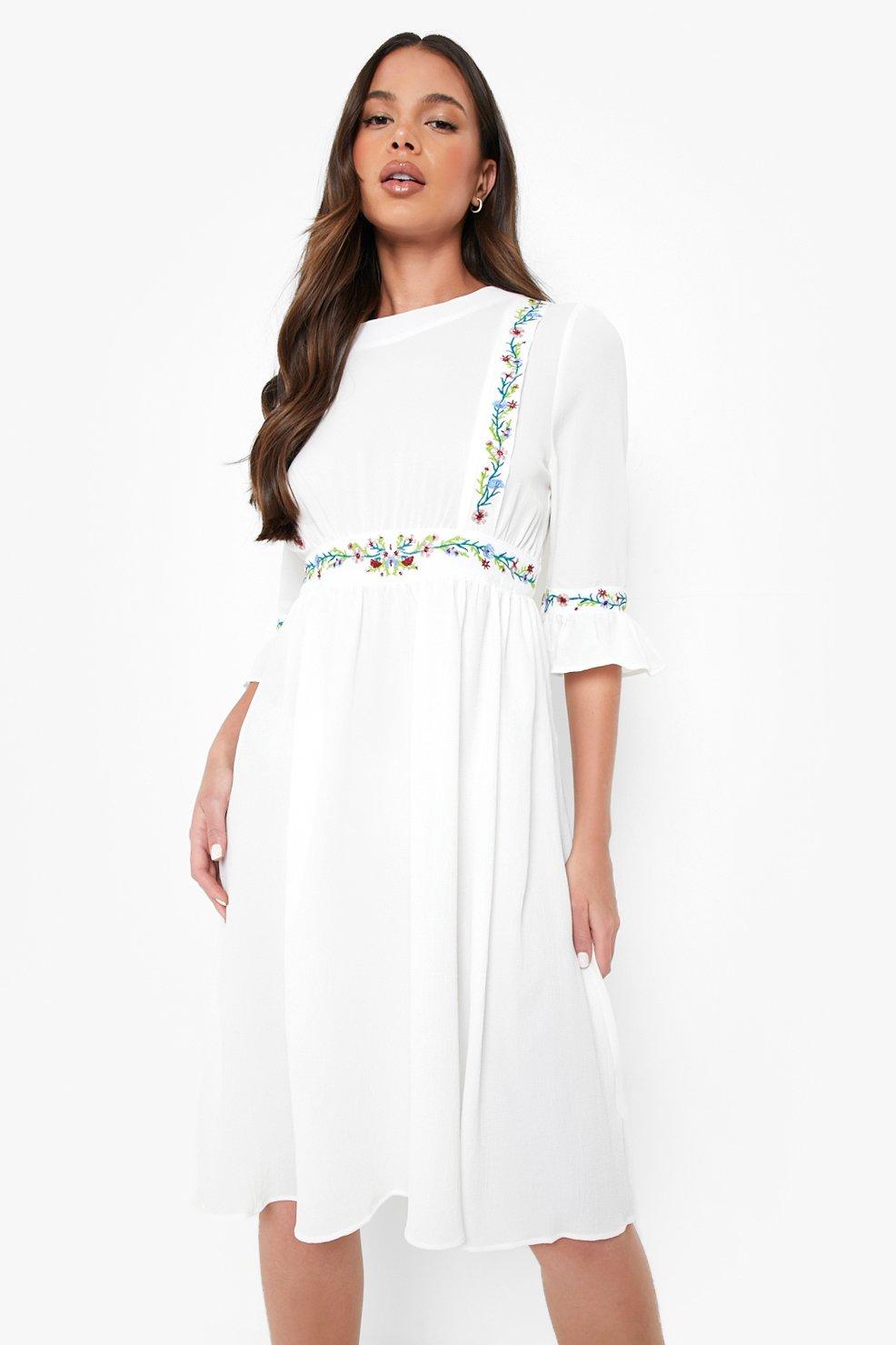 Embroidered dress outlet boohoo