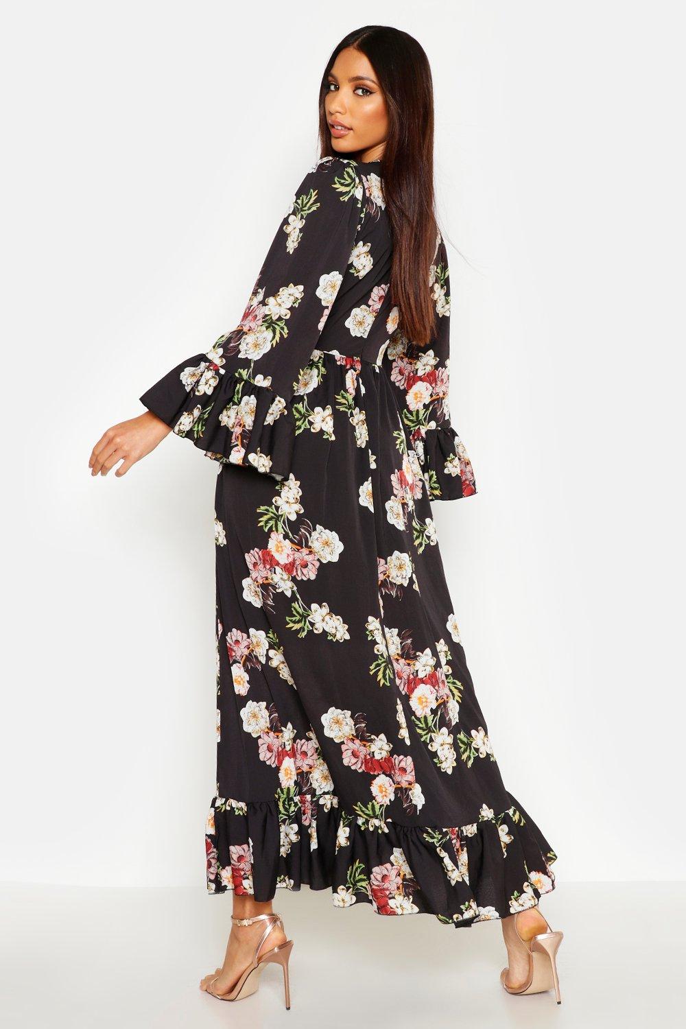 Ruffle Hem and Sleeve Maxi Dress boohoo