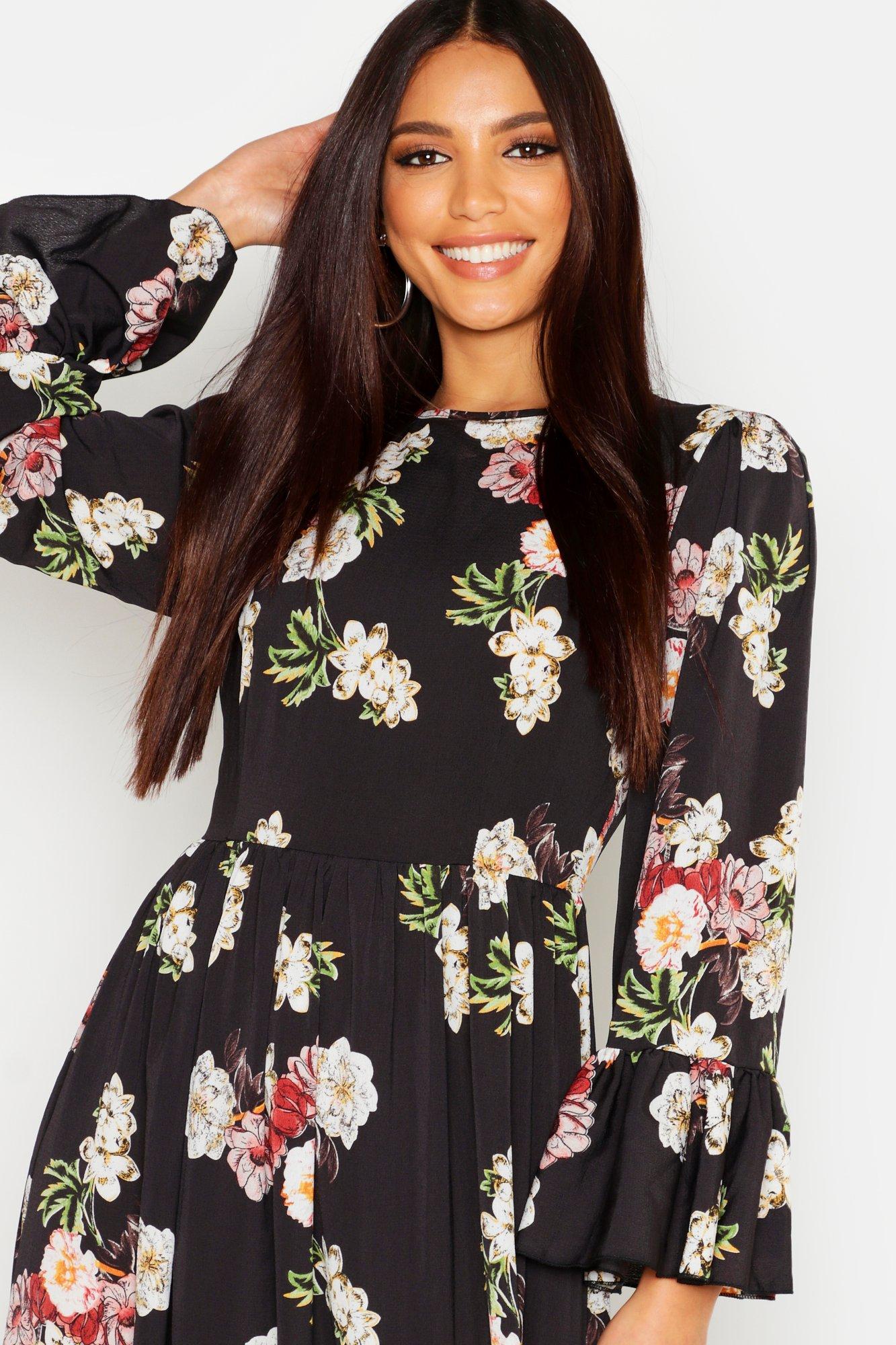 Floral ruffle hem clearance dress