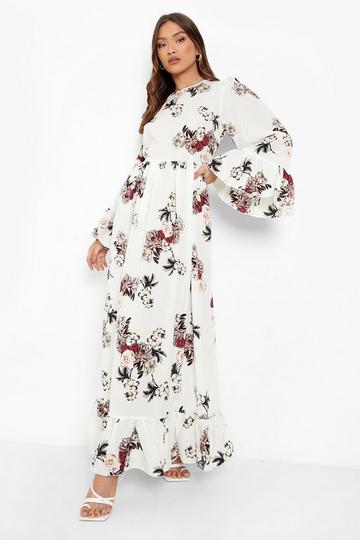 Ruffle Hem and Sleeve Maxi Dress ivory