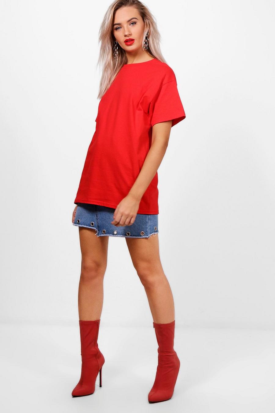 Red Basic Oversized Boyfriend T-shirt