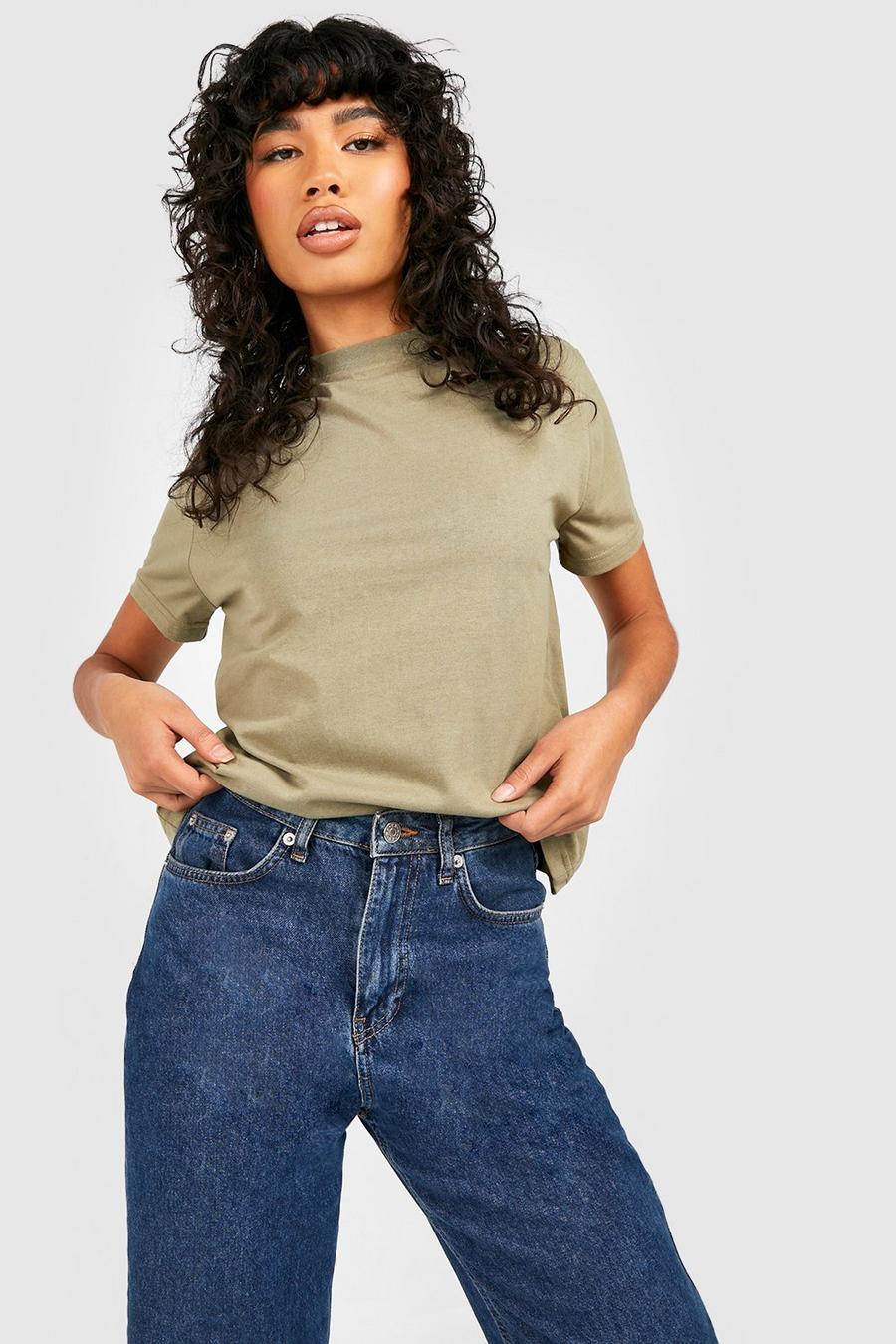 Khaki Basic Oversized Boyfriend T-shirt image number 1