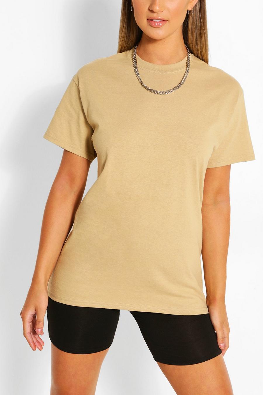 Tan Basic Oversized Boyfriend T-Shirt image number 1