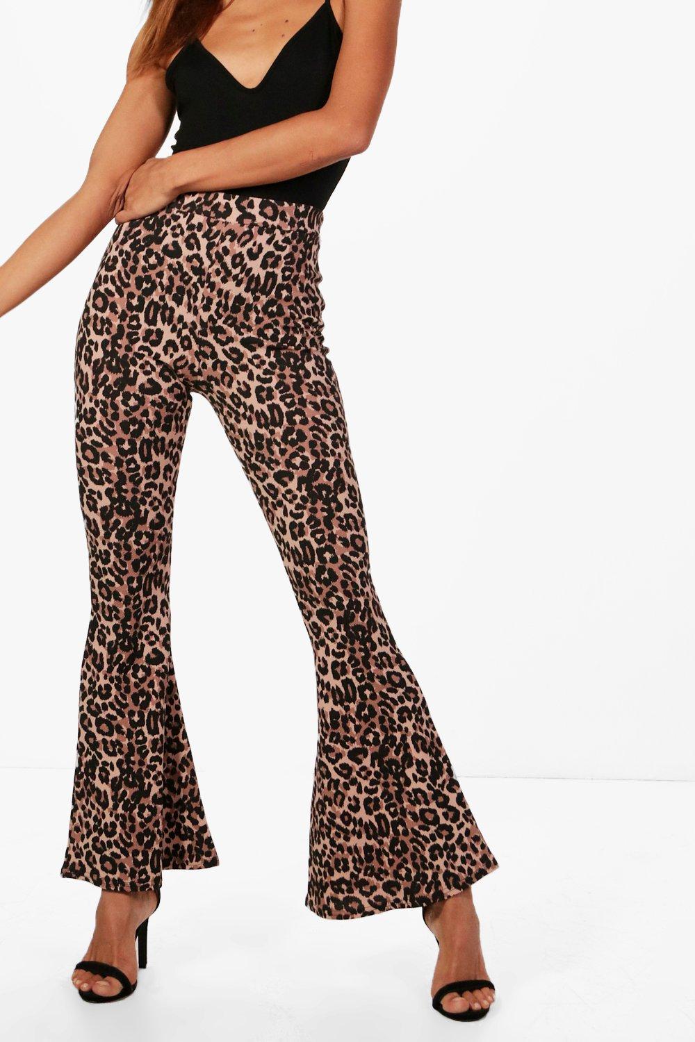 Leopard Printed Mesh Flared Trousers